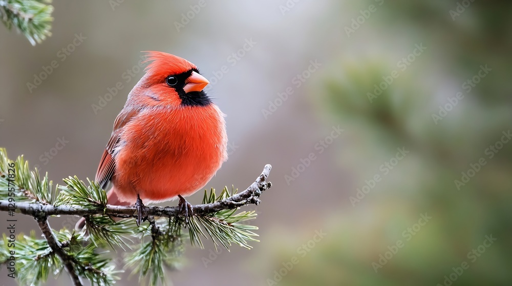 Poster Beautiful Red Cardinal Bird Perched on Tree Branch in a Natural Setting : Generative AI