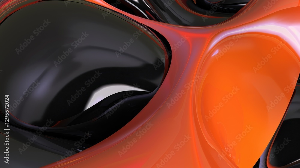 Poster abstract orange and black geometric shape flowing curves. background image of black and orange wave 