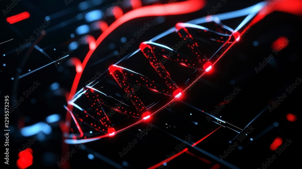 Poster data helix structure with glowing connections in a complex digital network abstract design