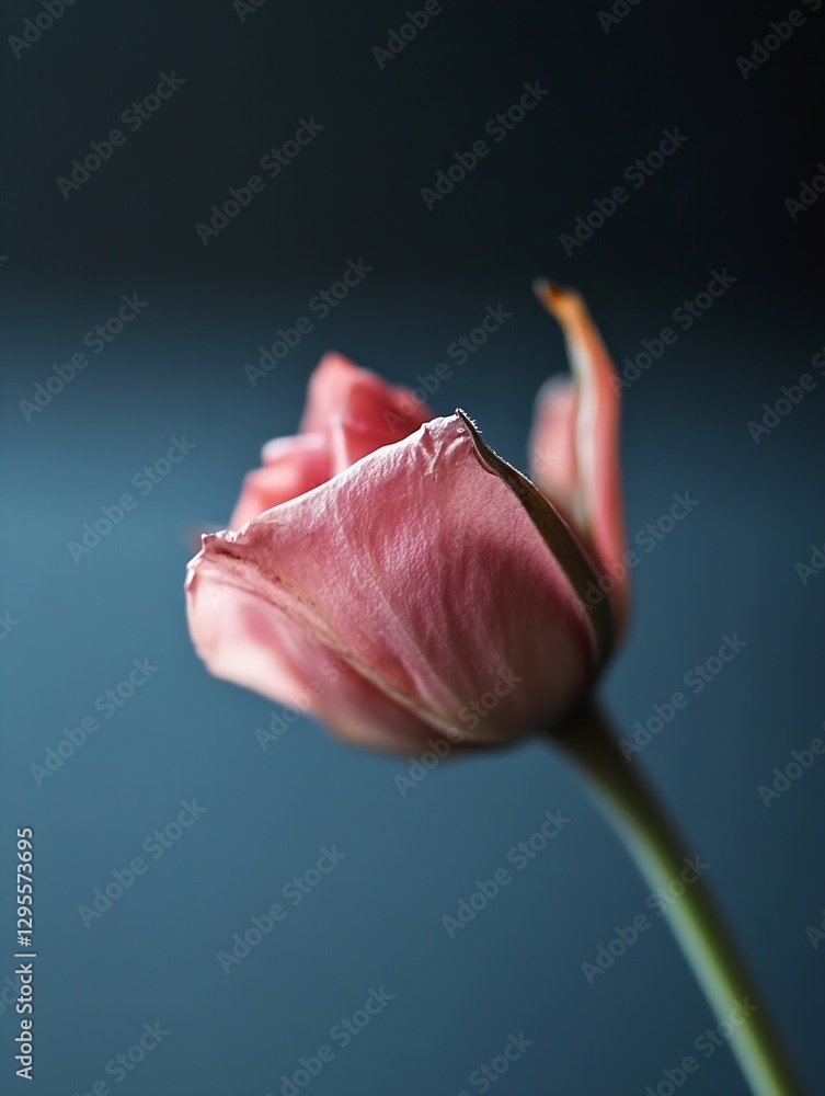 Poster beautiful single pink tulip flower against a dark background showcasing delicate petals and elegant 