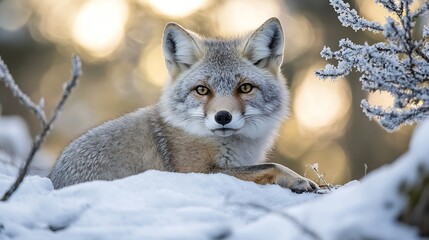 Obraz premium Closeup portrait of a beautiful fox in a snowy landscape showcasing its sharp features and natural habitat : Generative AI