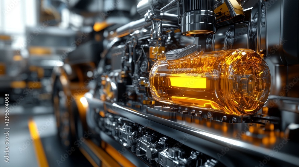Poster engine components showcase industrial facility close-up image mechanical environment dynamic perspec