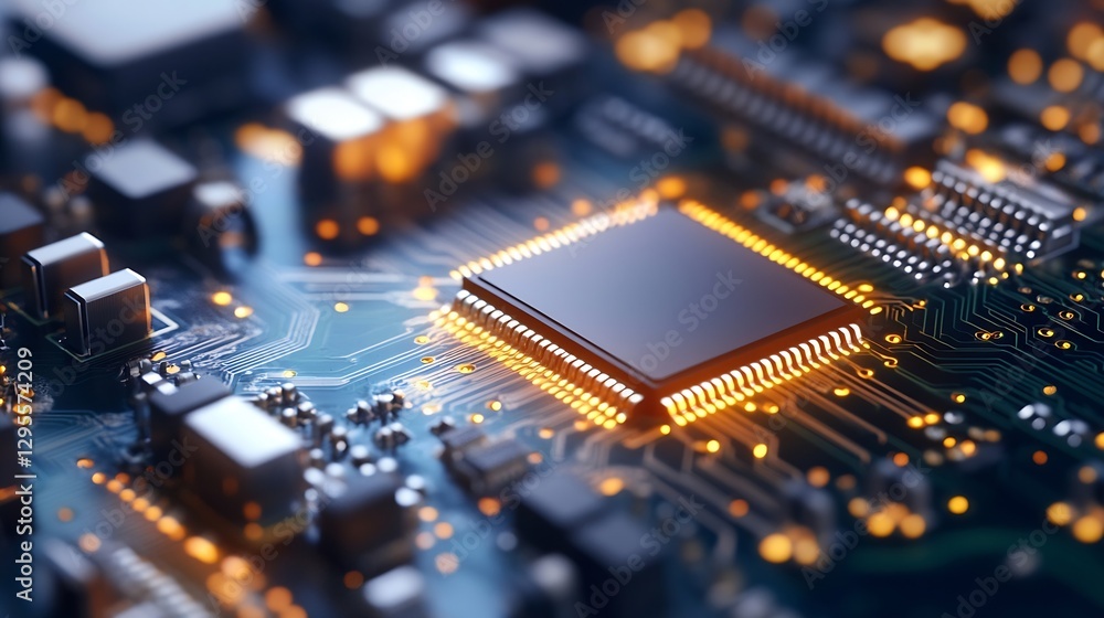 Aufkleber Close-up of a modern microchip and circuit board showcasing advanced technology in electronics : Generative AI