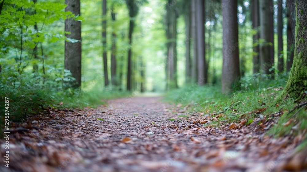 Aufkleber Serene forest pathway surrounded by tall trees and lush greenery inviting exploration and tranquility : Generative AI