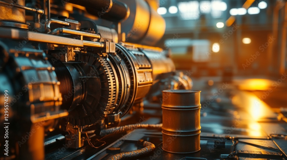 Poster industrial machinery operation in a factory setting a close-up view of equipment and tools highlight