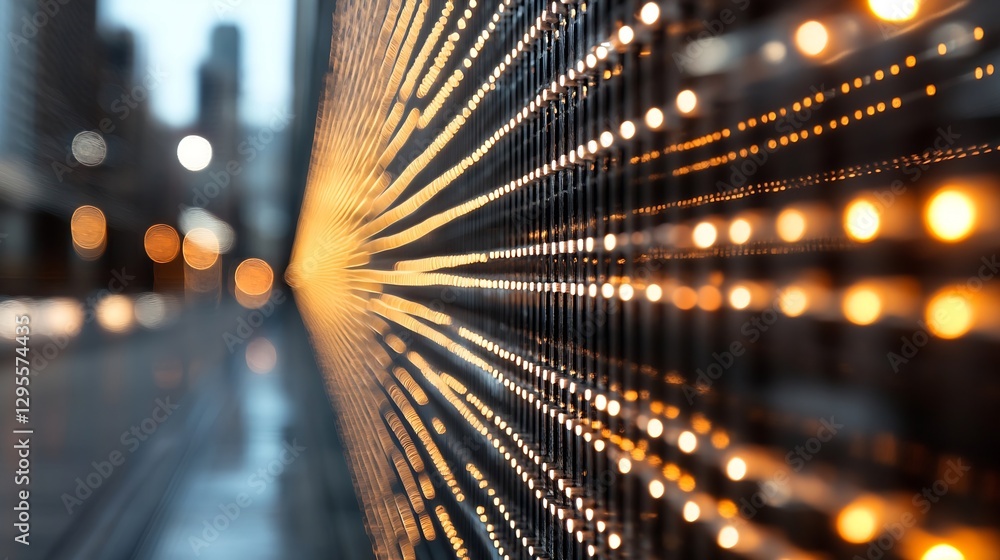 Poster dynamic city lights reflected on a modern urban wall creating a captivating atmosphere : generative 