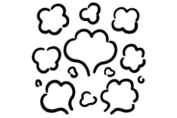 手描きのもくもく湯気・煙のイラストセット＿黒