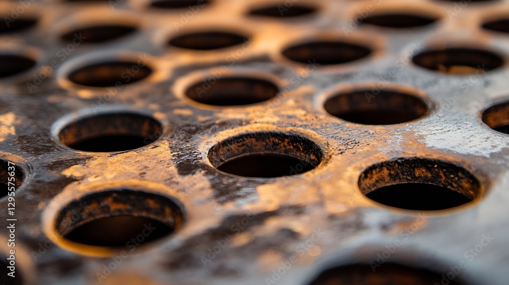 Fototapete rusty metal grate showing intricate circular patterns under dramatic lighting : generative ai