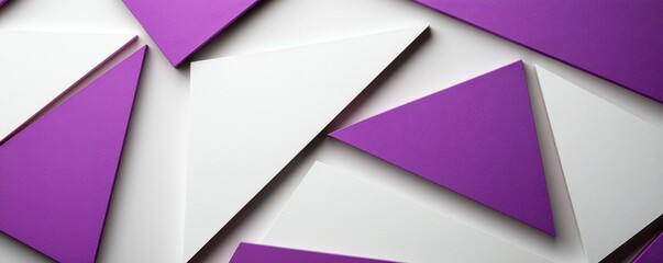 Fototapeta premium Geometric Arrangement of White and Purple Triangles with Shadow Play for Modern Backgrounds