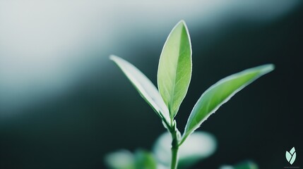 Obraz premium Fresh Green Leaf Growing on a Branch in Soft Natural Light for Nature and Growth Themes : Generative AI