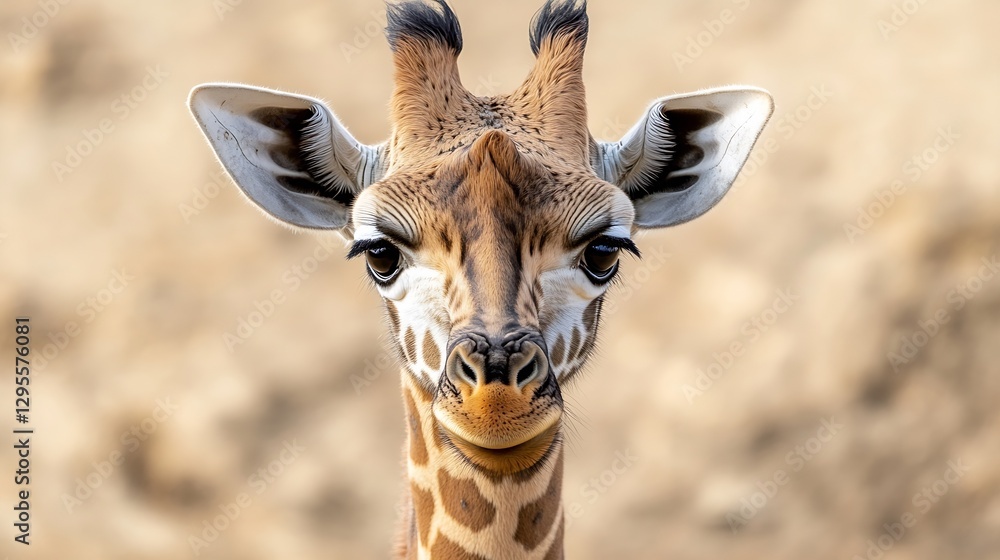 Poster CloseUp View of a Giraffe's Face Showcasing Unique Patterns and Charming Expression in Natural Habitat : Generative AI