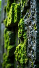 Obraz premium Ancient granite slab with moss-covered crevices, moss, texture, granite