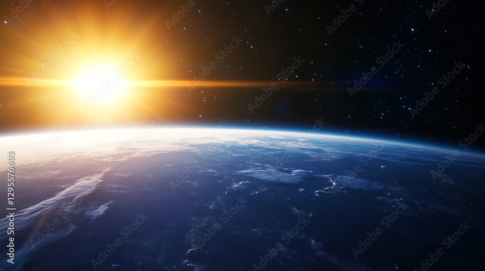 Aufkleber Dramatic View of Earth and the Rising Sun Captured in Outer Space : Generative AI