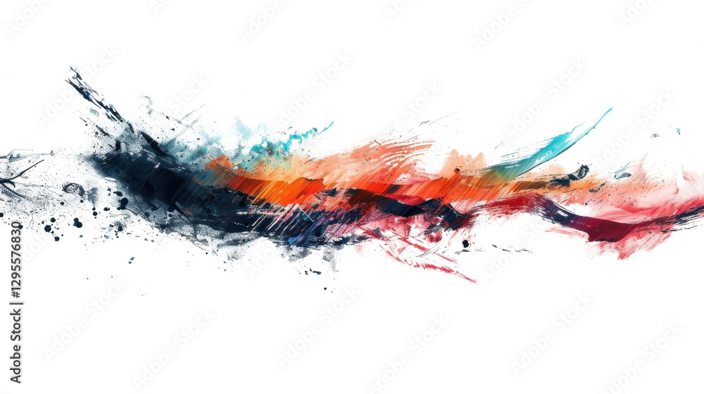 Poster colorful paint splashing on transparent background with brushstrokes and texture