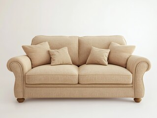 3D Render of a Beige Fabric Sofa in a Minimalist Living Room

