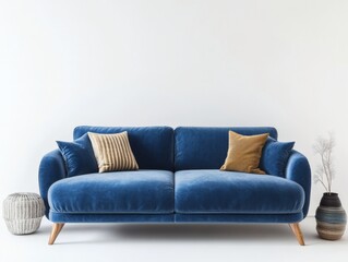 3D Render of a Blue Sofa in a Minimal Living Room 

