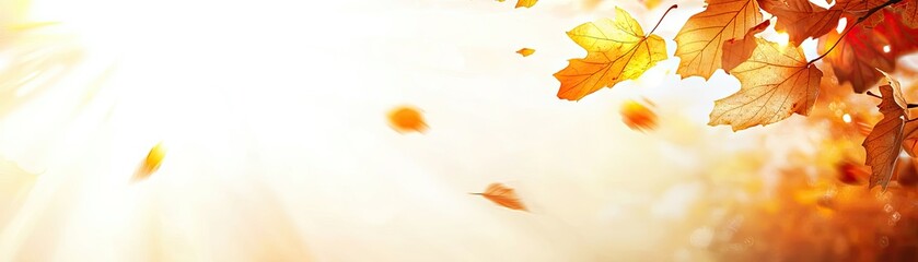 Fototapeta premium Autumn Leaves Falling Sunlight Background (1)