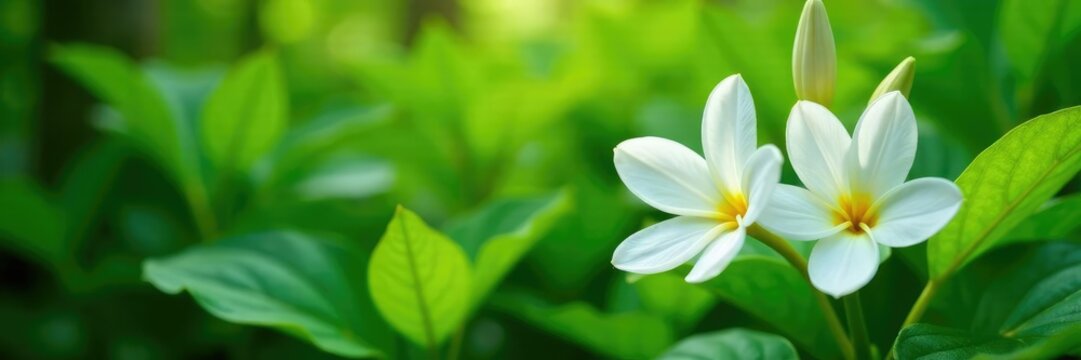 Fragrant white blooms amidst lush green foliage, garden, leafy greens