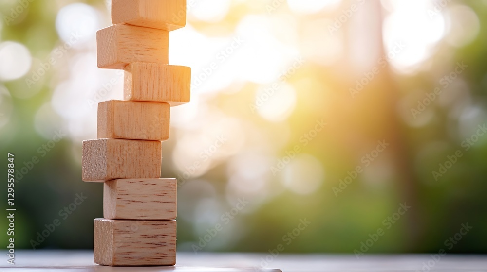 Aufkleber stack of wooden blocks balanced against a soft blurred background depicting stability and growth : g