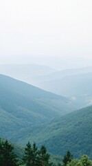 Obraz premium Misty mountain range view, forest background, possible travel or nature wallpaper