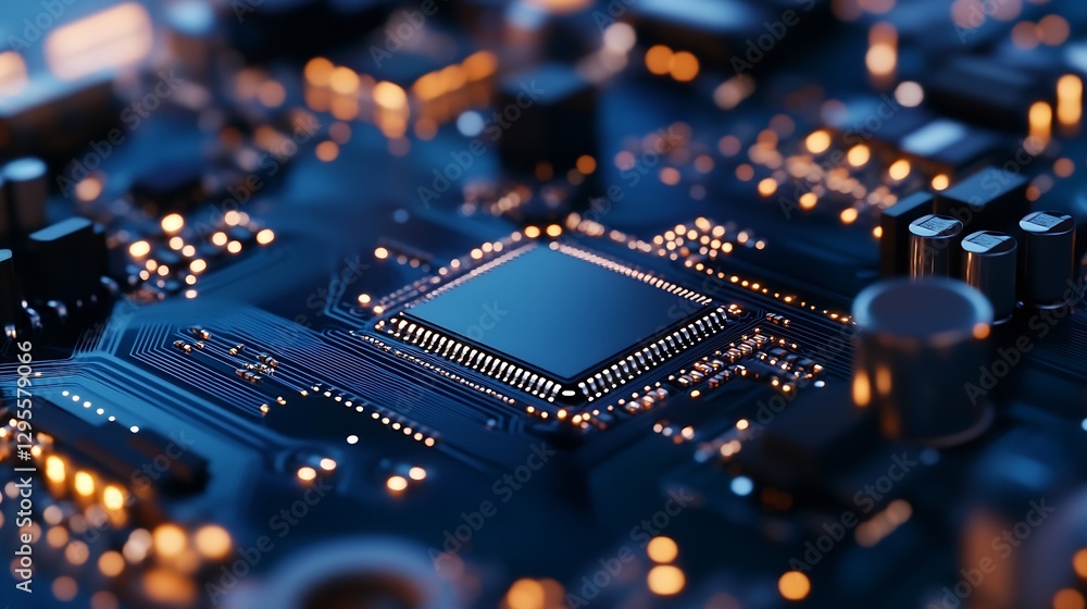 Poster Close-Up View of a Modern Circuit Board with High Tech Components : Generative AI