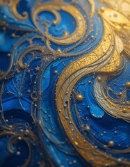 Obraz premium Elegant Blue and Gold Abstract Swirls, Luxury Decorative Design