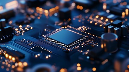 Close-Up View of a Modern Circuit Board with High Tech Components : Generative AI