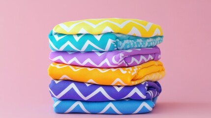 Colorful Chevron Patterned Cloth Stack on Pink Background