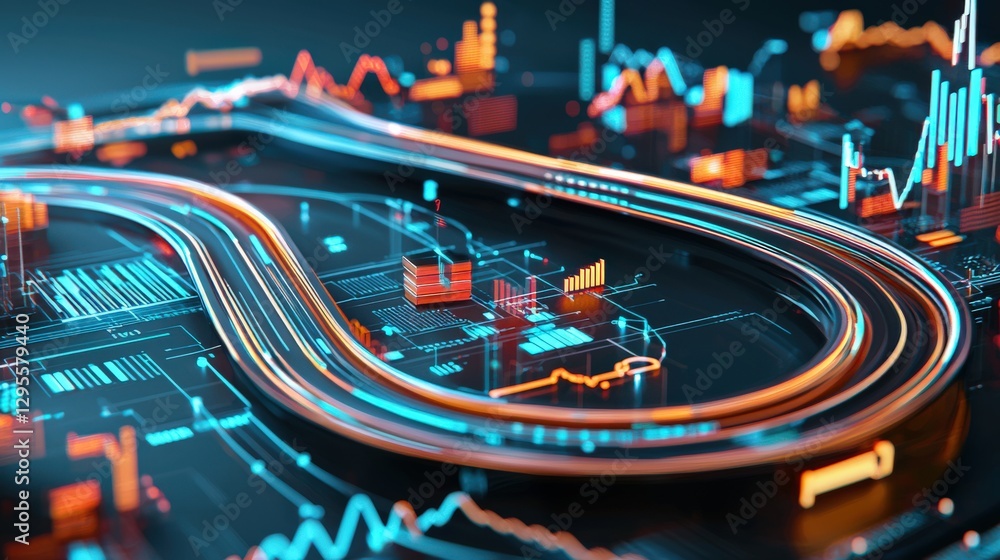 Poster abstract data visualization with colorful graphs and lines
