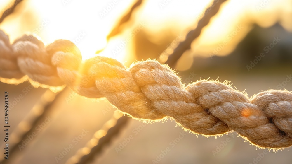 Aufkleber closeup of a beautifully braided rope illuminated by warm sunlight creating a glowing effect : gener