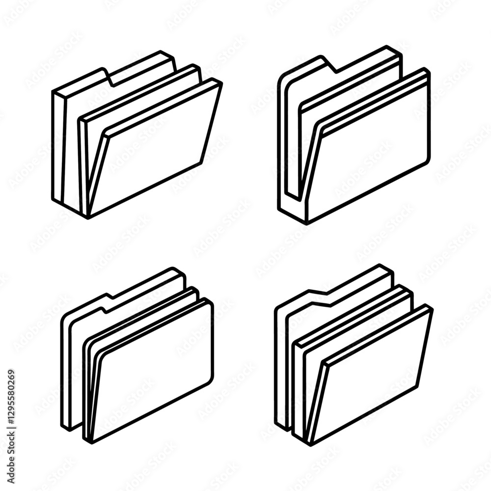 Poster folder icons set line art, folder icon set isolated, folder icons set, folder icons set on white bac