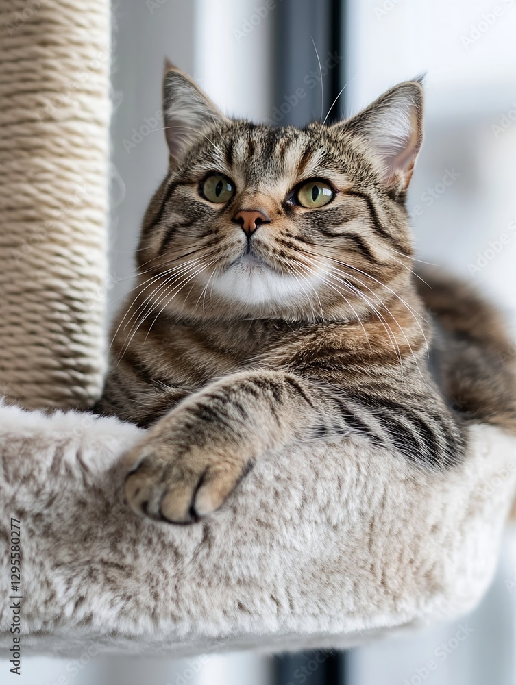 Poster charming and attentive domestic cat relaxing comfortably in a cozy indoor space by a window : genera