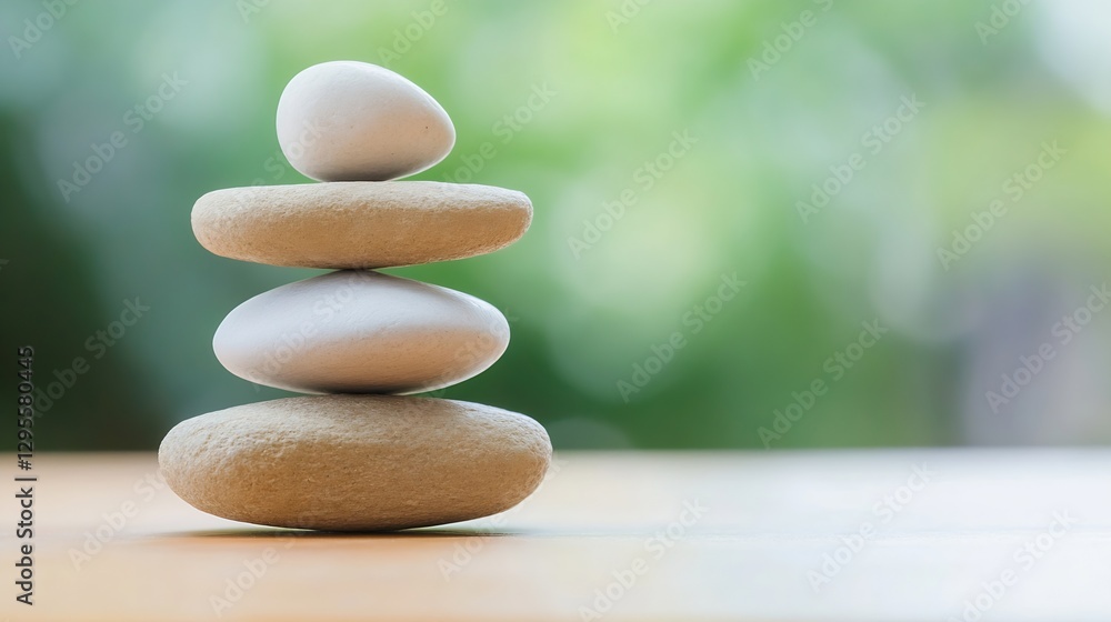 Poster balanced pebble tower symbolizing serenity and peace for mindfulness and relaxation : generative ai