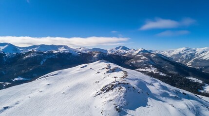 Majestic mountain peak covered in snow under clear blue skies with a rugged landscape : Generative AI