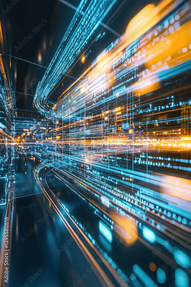 Poster a mesmerizing abstract representation of a digital data stream, showcasing vibrant colors and dynami