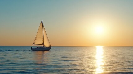 Fototapeta premium Sailing boat on calm waters at sunset creating a tranquil and scenic maritime atmosphere : Generative AI