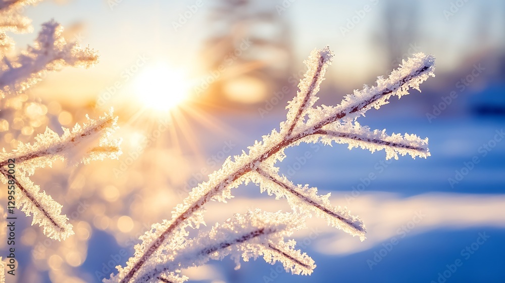 Aufkleber frosted branches with sparkling icicles at sunrise creating a magical winter landscape scene : gener