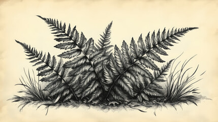 Naklejka premium Detailed fern illustration on vintage paper