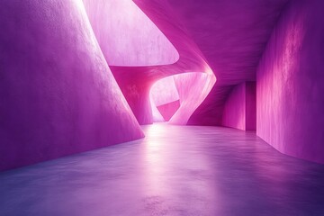 Abstract purple background with geometric shapes and angular forms, architectural concept with minimalistic design, 3D rendering.