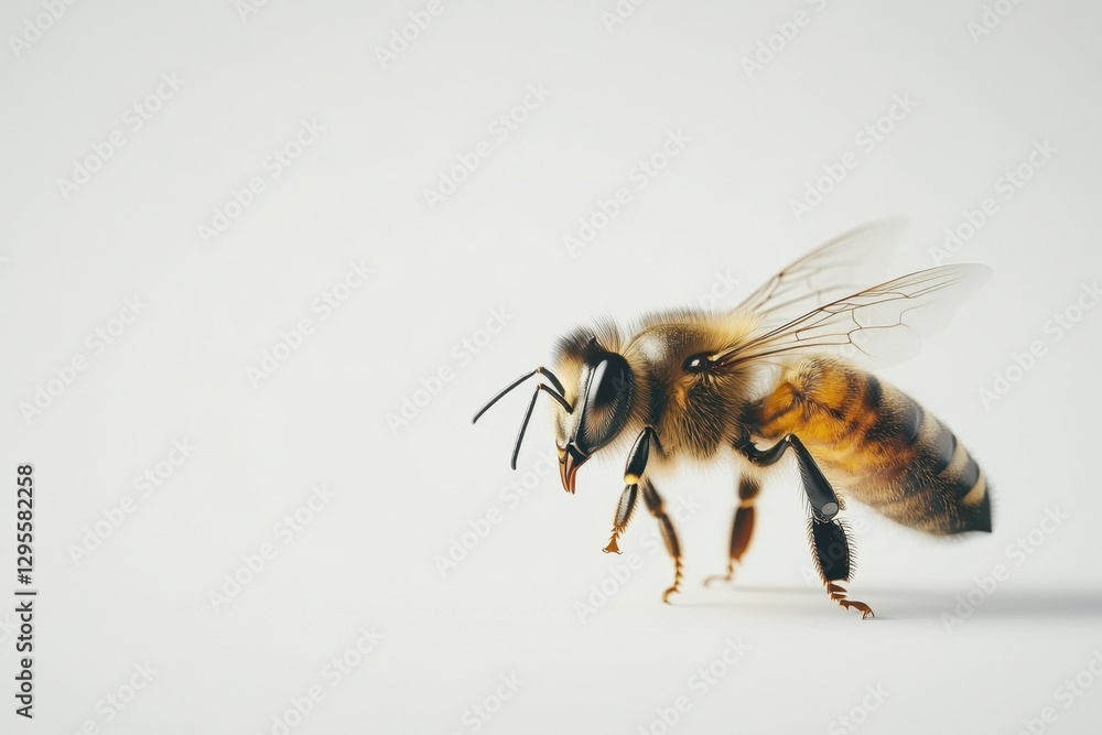 Aufkleber honeybee close up on a white background showing detailed wings and body structure in sharp focus ins
