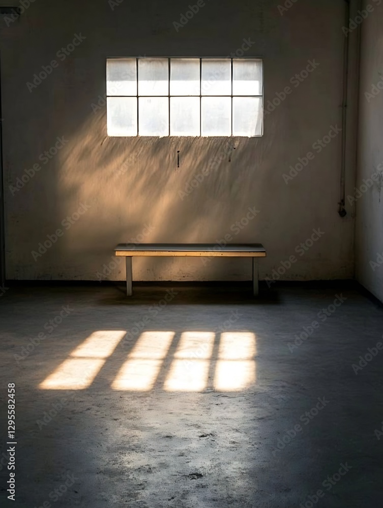 Fototapete sunlight streaming through a window casting shadows in an empty room interior : generative ai