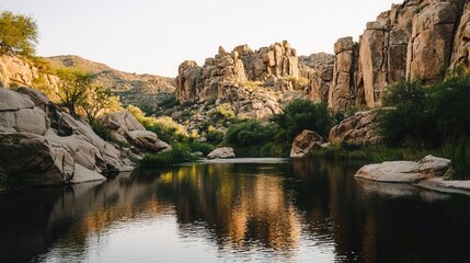 Tranquil River Reflecting Rocky Mountains at Sunset
