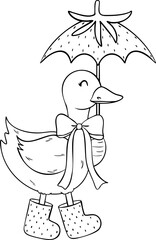 Coquette strawberry goose with umbrella outline coloring