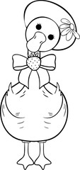 Coquette goose with strawberry outline coloring