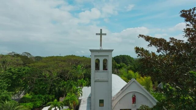 Rising-up drone footage of the St. Joseph the Worker Parish Church in Calamba, Laguna, Philippines