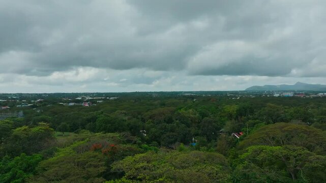 Aerial view of the rural buildings and dense green vegetation in Calamba, Laguna, The Philippines