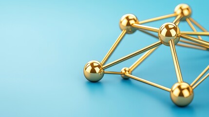 Golden Spheres and Rods Abstract Artwork on Bright Blue Background