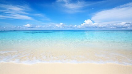 Fototapeta premium Tropical Beach with Clear Blue Waters and Soft Sandy Shore : Generative AI