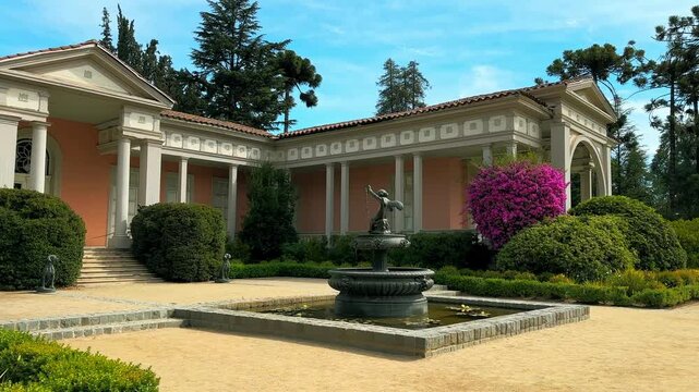 Panoramic view of the main entrance of the heritage mansion of the Concha y Toro winery in Pirque, Santiago, Chile.