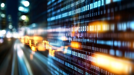 Abstract Digital Data Stream with Binary Code Displayed on a Screen Representing Technology and Finance : Generative AI